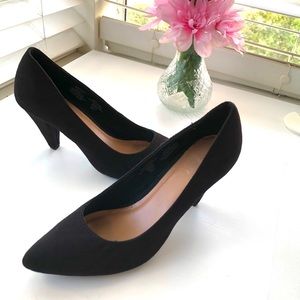 3” black suede heels